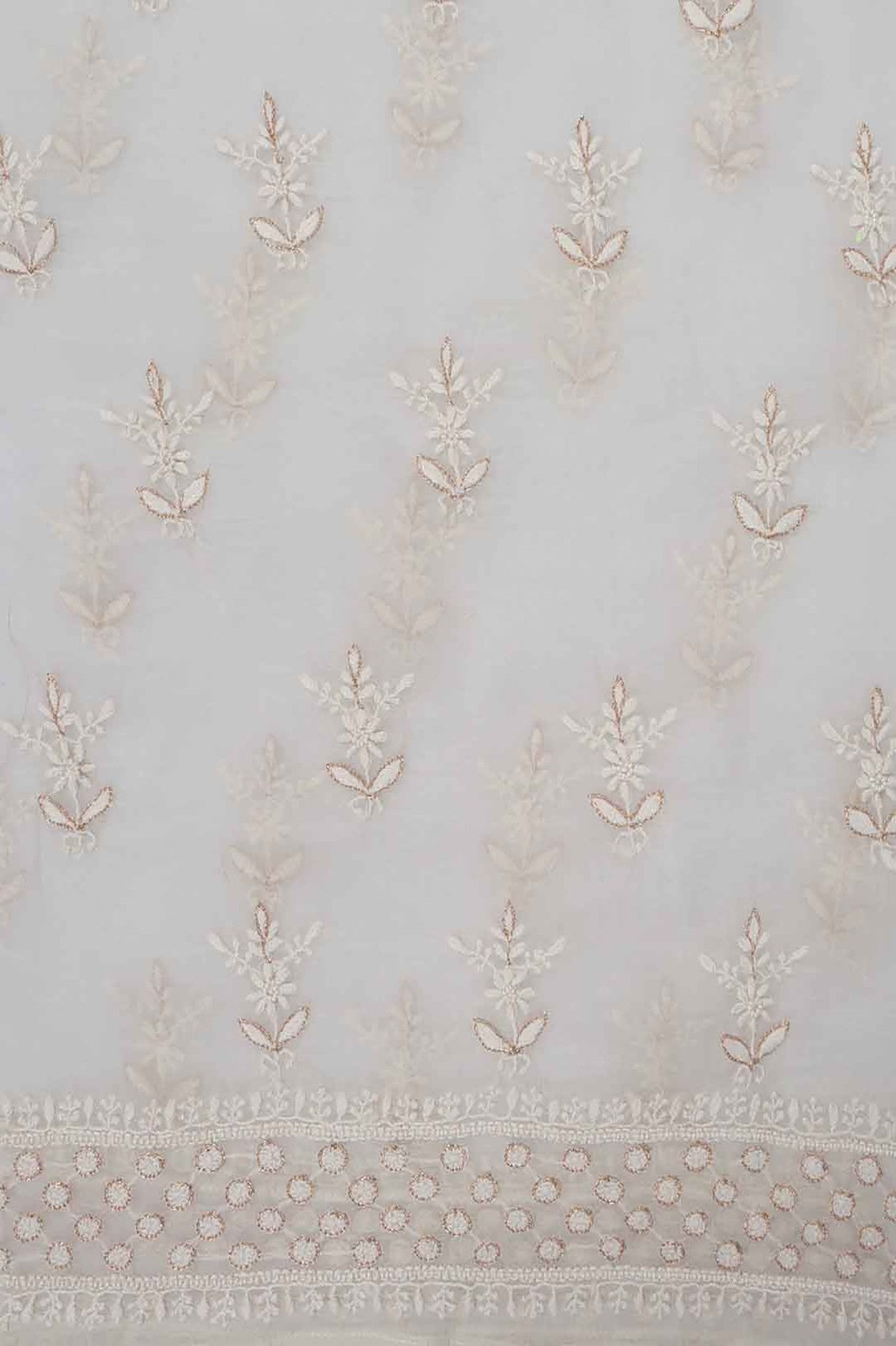 Ada Hand Embroidered White Organza Lucknowi Chikankari Unstitched Kurta Piece With Pearl Work A614805