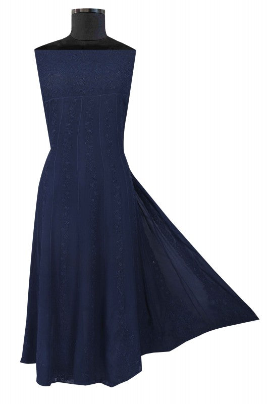 Ada Hand Embroidered Navy Blue Georgette Lucknowi Chikan Semi-Stitched Anarkali Kurta A566977