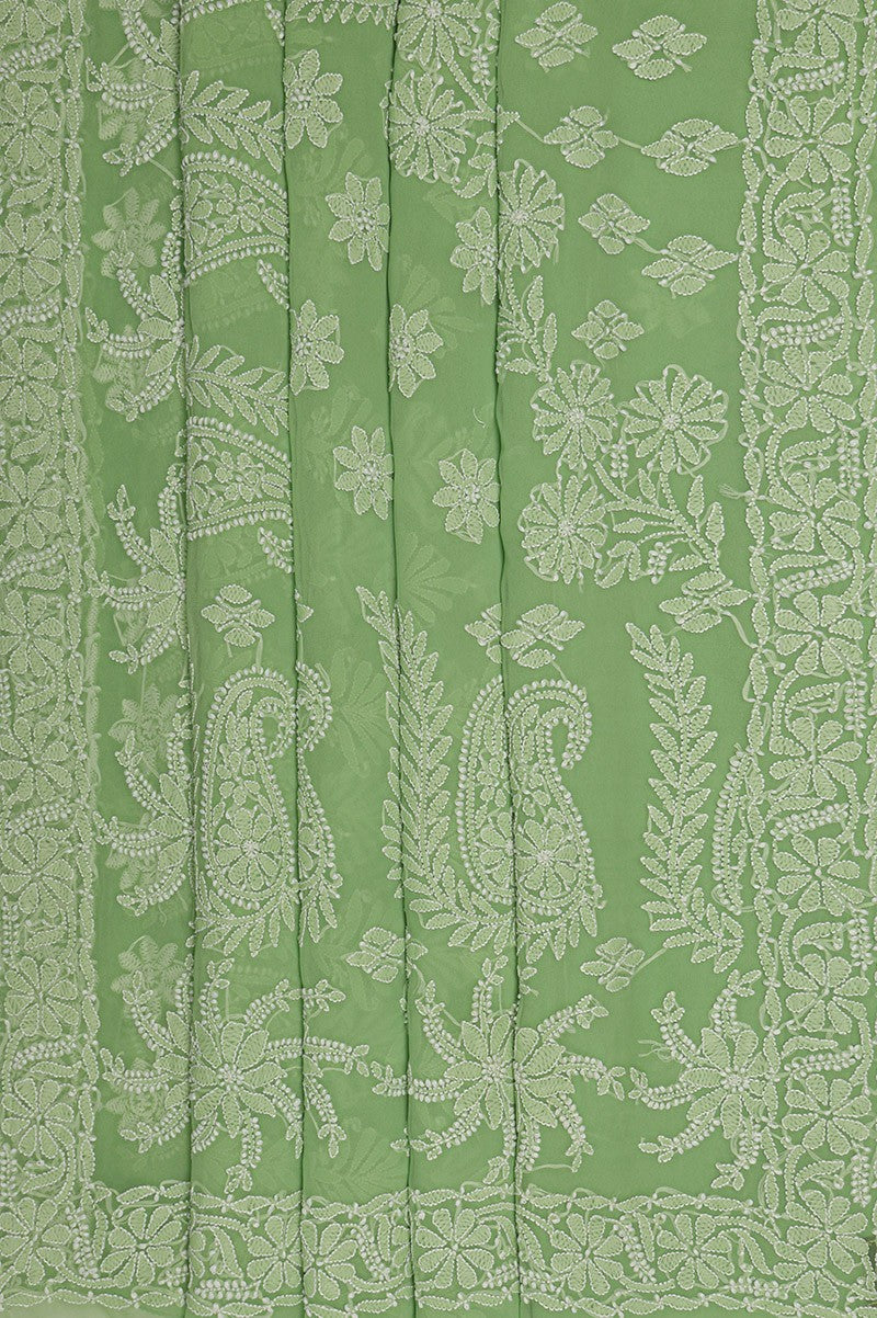 Ada Hand Embroidered Green Georgette Lucknowi Chikankari Saree With Blouse A611480