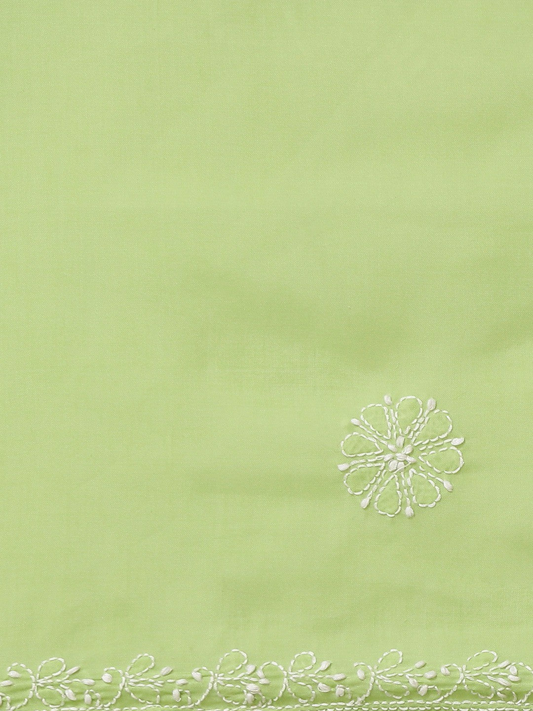 Ada Hand Embroidered Green Cotton Lucknow Chikan Saree With Blouse A311332