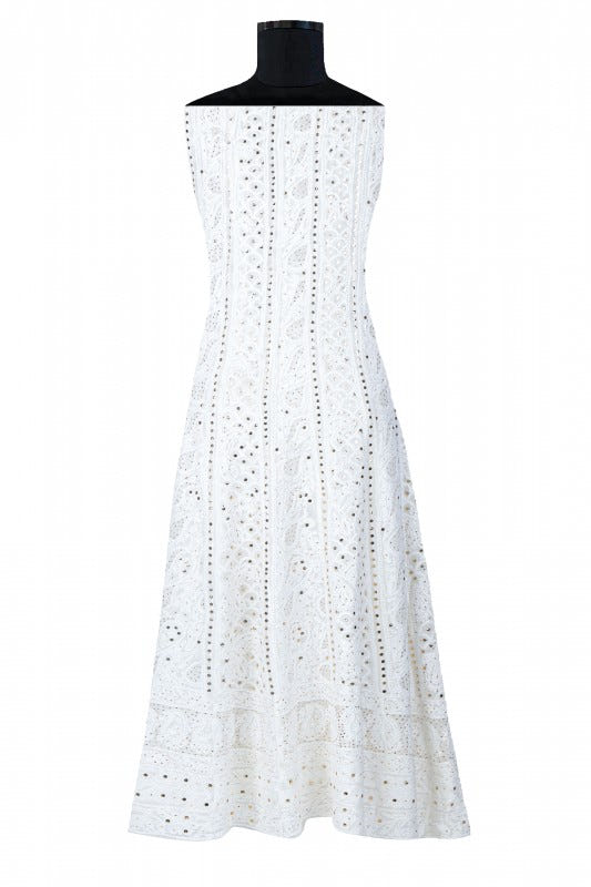 Ada Hand Embroidered White Georgette Lucknowi Chikankari Semi-stitched Anarkali Kurta Dupatta Set With Muqaish Work- A615417