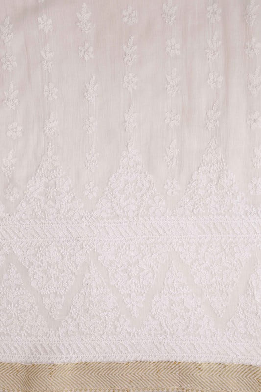 Ada Hand Embroidered White Cotton Lucknowi Chikan Unstitched Kurta Dupatta Set  A502818