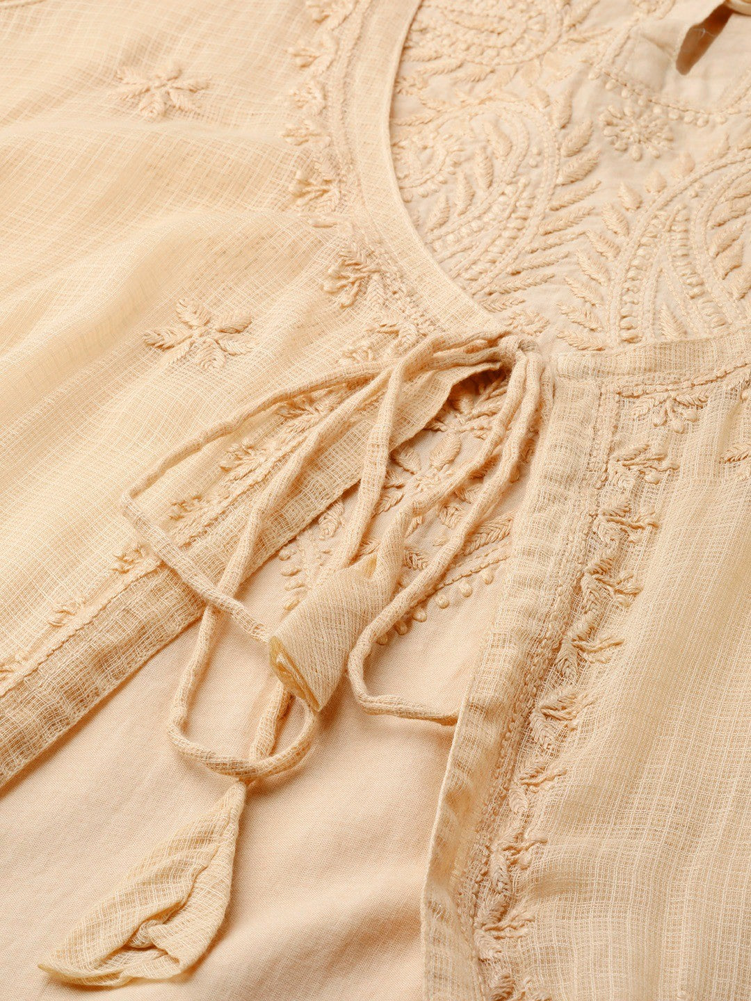 Ada Hand Embroidered Beige Kota Lucknowi Chikankari A-line Kurta With Trouser Set A100552