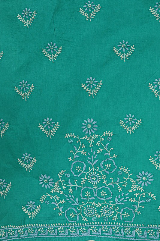 Ada Hand Embroidered Sea Green Cotton Lucknowi Chikan Unstitched Suit Piece A478843