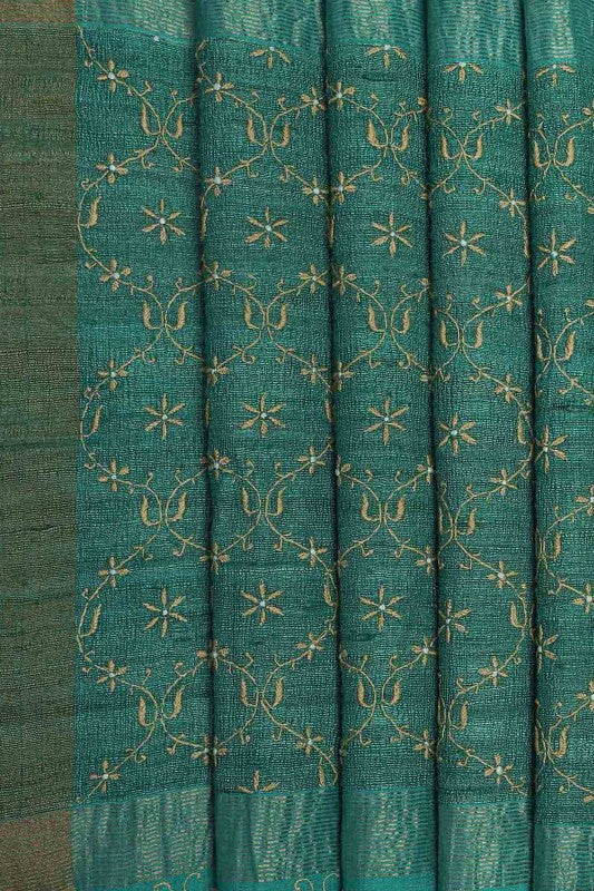 Ada Hand Embroidered Teal Green Silk Lucknowi Chikankari Saree with Blouse A615165