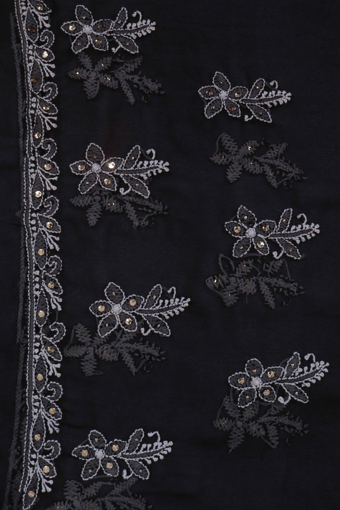 Ada Hand Embroidered Black Georgette Lucknowi Chikankari Saree/Blouse With Muqaish Work A204201