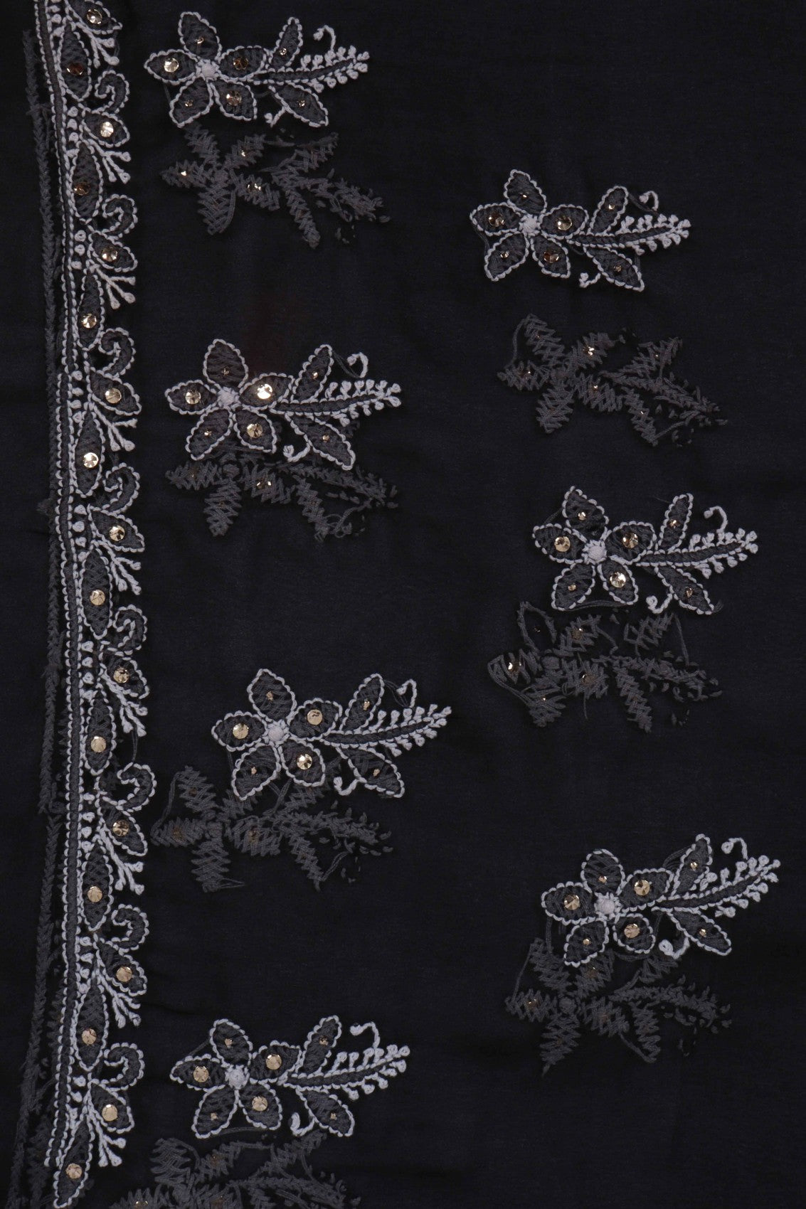 Ada Hand Embroidered Black Georgette Lucknowi Chikankari Saree/Blouse With Muqaish Work A204201