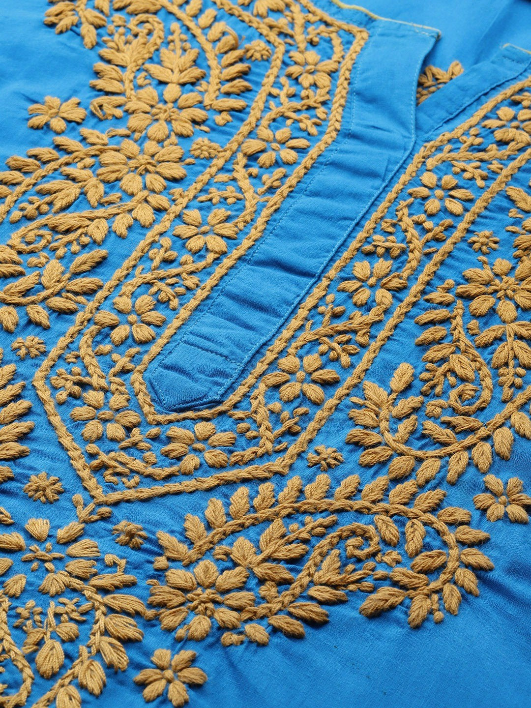 Ada Hand Embroidered Blue Cotton Lucknowi Chikankari Straight Kurti A250542
