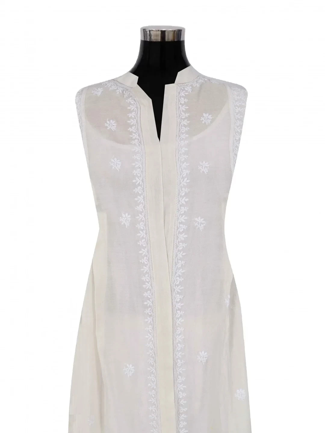 Ada Hand Embroidered Off White Chanderi Lucknowi Chikankari Unstitched Kurta Piece 01A248290