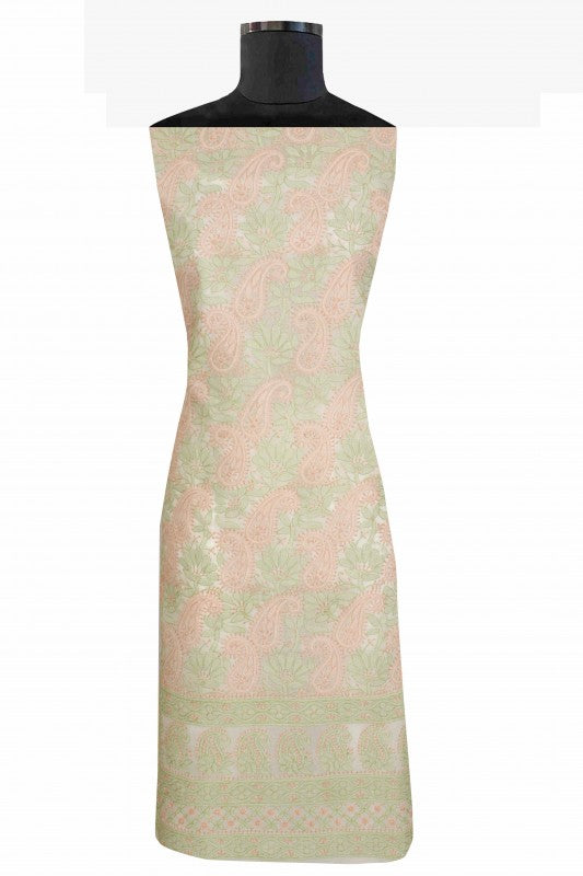 Ada Hand Embroidered Cream Cotton Lucknowi Chikan Unstitched Suit Piece-A100304