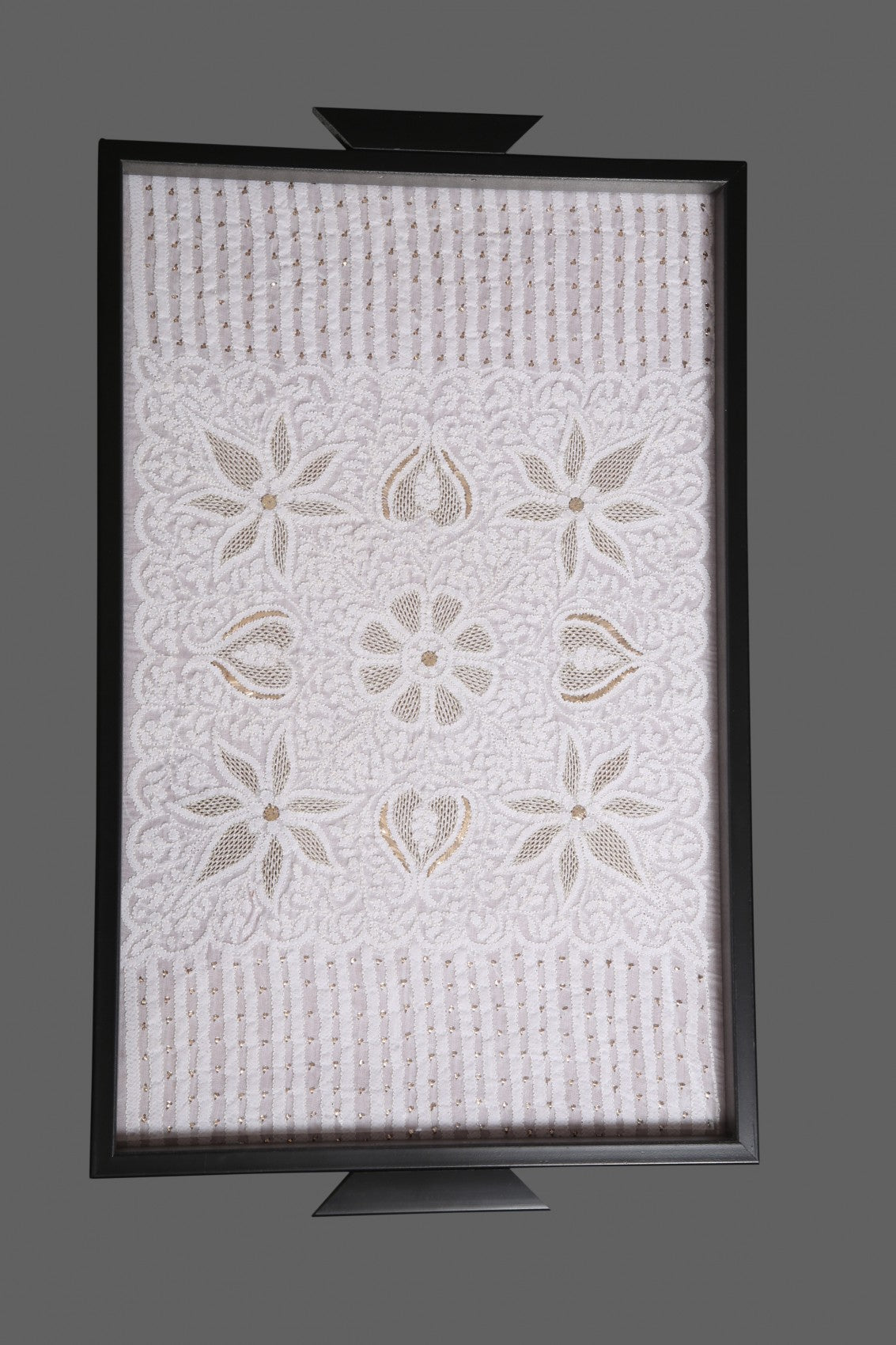Ada Hand Embroidered White Cotton Lucknowi Chikankari Tray With Muqaish Work 01A247631