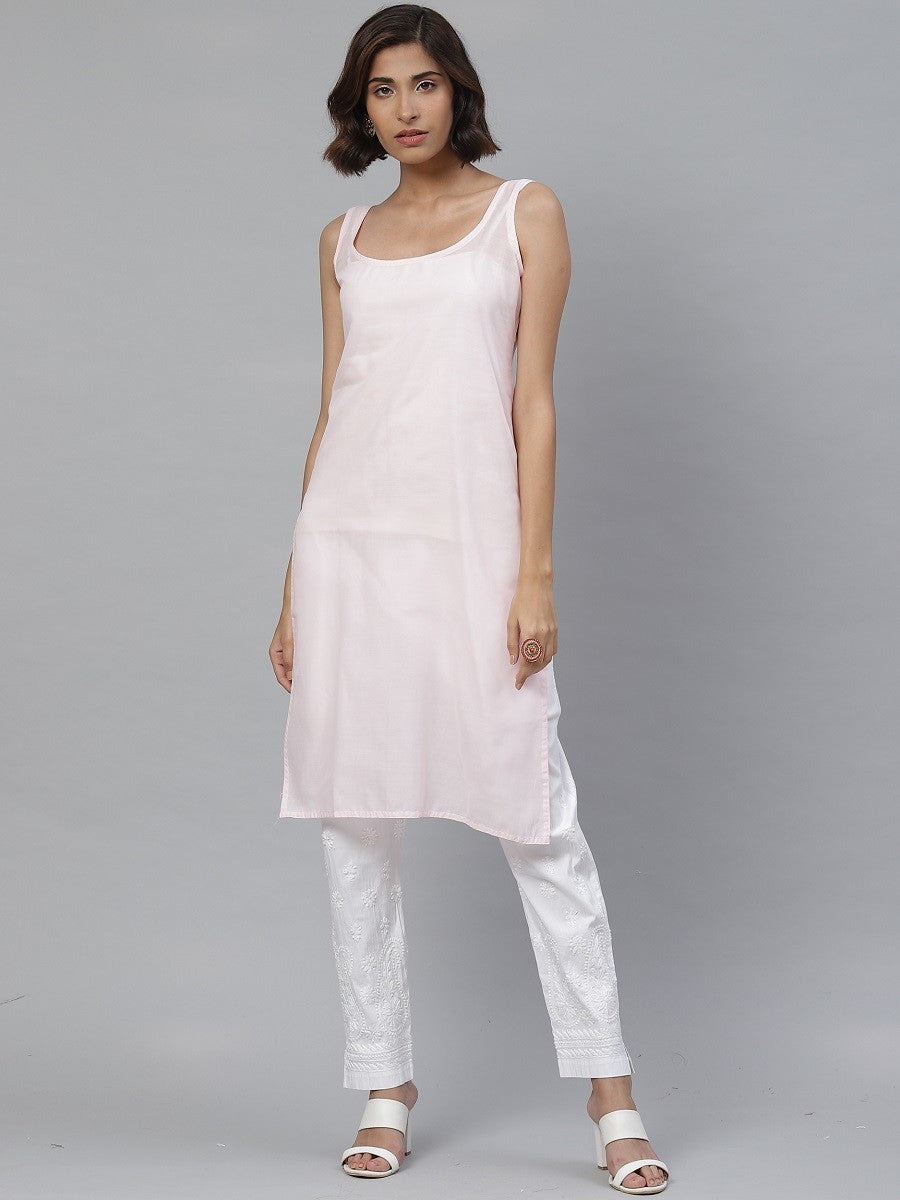 Ada Hand Embroidered Pink and White Georgette Lucknowi Chikankari Kurta Set with Slip A811121