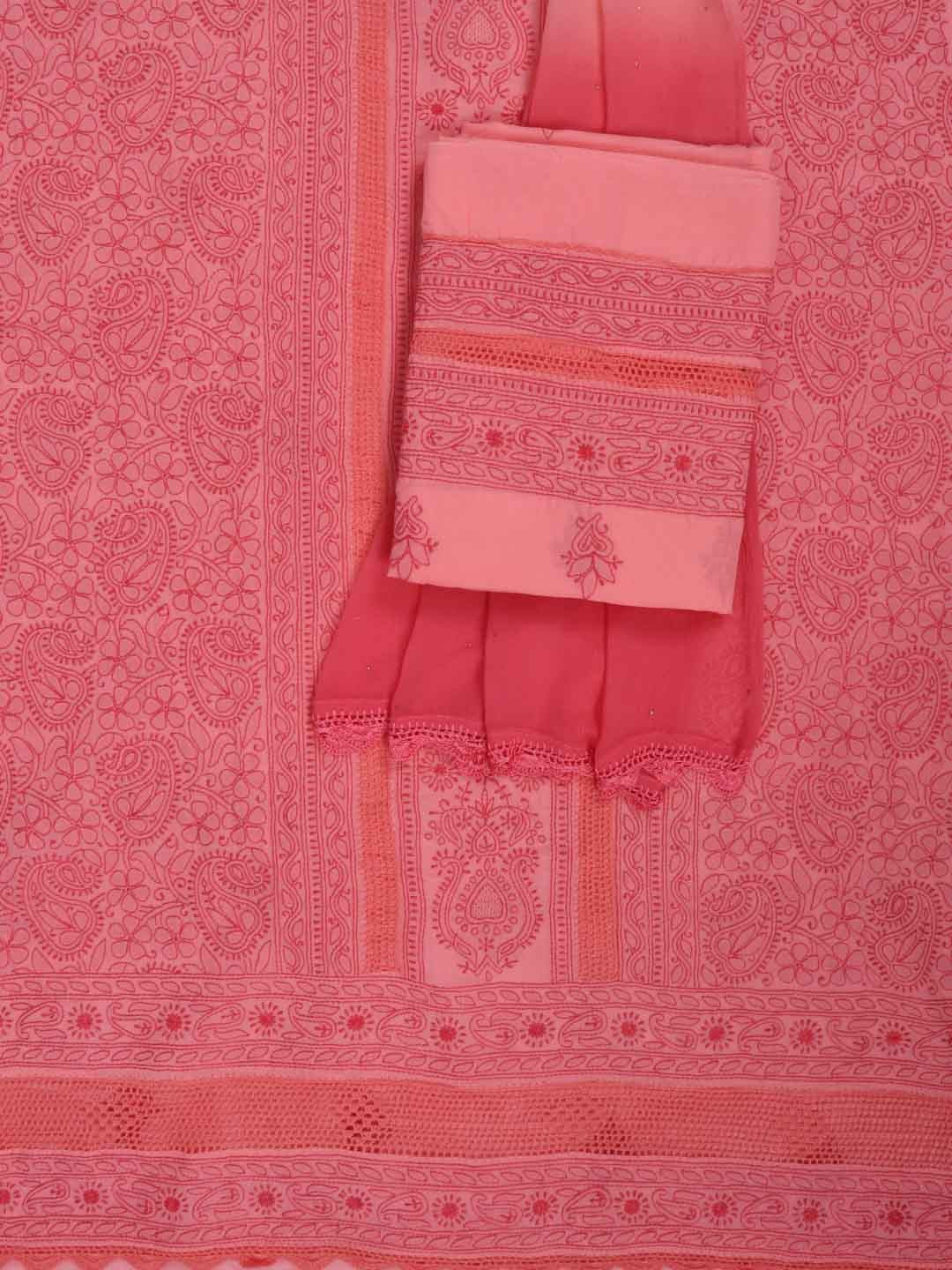 Ada Hand Embroidered Flamingo Pink Cotton Lucknowi Chikankari Unstitched Suit Piece 01A205558