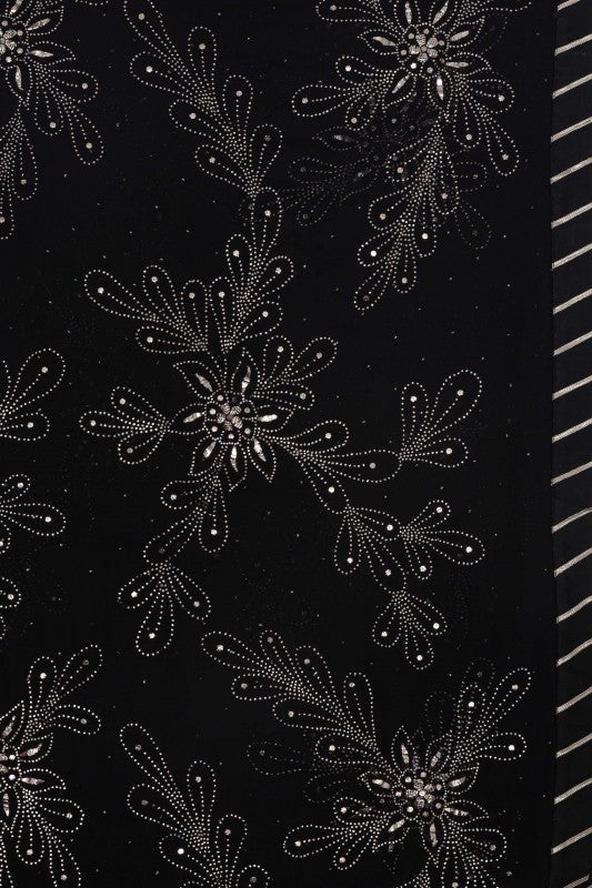 Ada Hand Embroidered Black Pure Georgette Lucknowi Chikankari Saree/Blouse with Muqaish Work A331928