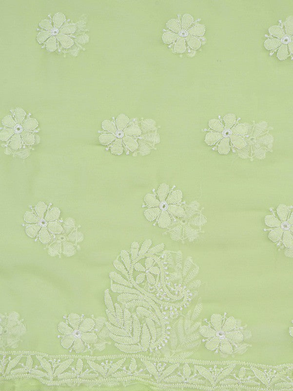 Ada Hand Embroidered Lizard Green Georgette Lucknowi Chikankari Unstitched Suit Piece 01A209281