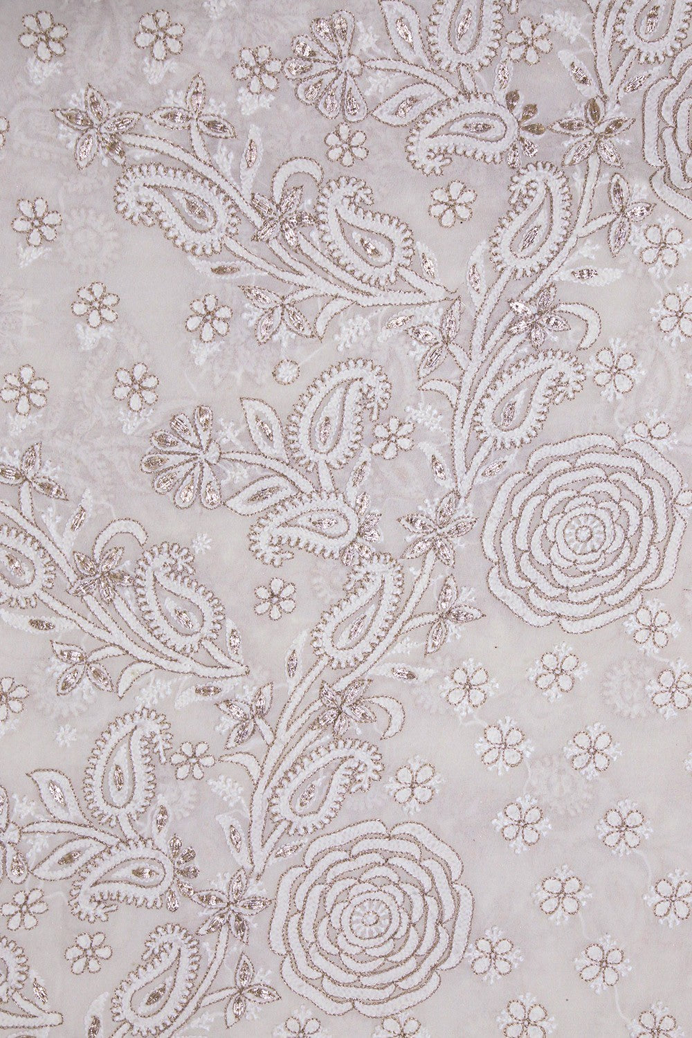 Ada Hand Embroidered White Pure Georgette Lucknowi Chikankari Saree /Blouse With Gota Patti Work A610159