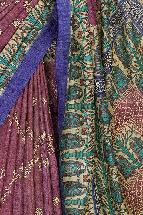 Ada Hand Embroidered Onion Pink Silk Lucknowi Chikankari Saree With Blouse A603884