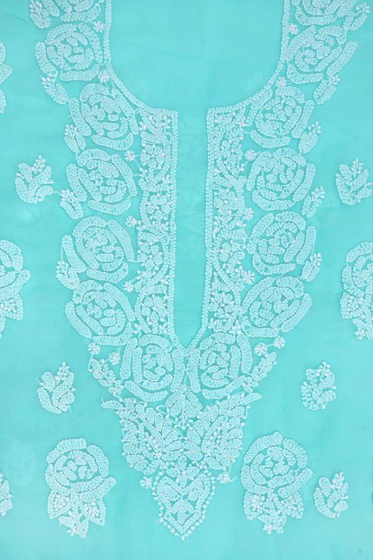 Ada Hand Embroidered Sea Green Georgette Lucknowi Chikankari Unstitched Suit Piece A211211