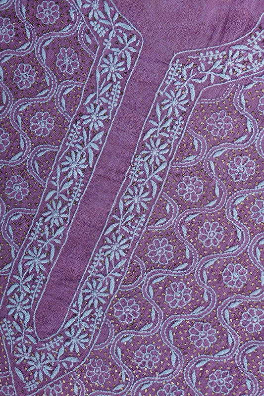 Ada Hand Embroidered Purple Pure Georgette Lucknowi Chikankari Unstitched Men's Kurta Piece A619883