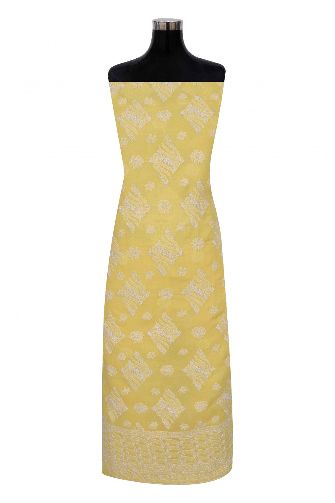 Ada Hand Embroidered Yellow Cotton Lucknowi Chikankari Unstitched Suit Piece 01A204090