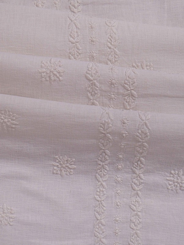 Ada Hand Embroidered White Linen Lucknowi Chikankari Unstitched Men's Kurta Piece 01A98591