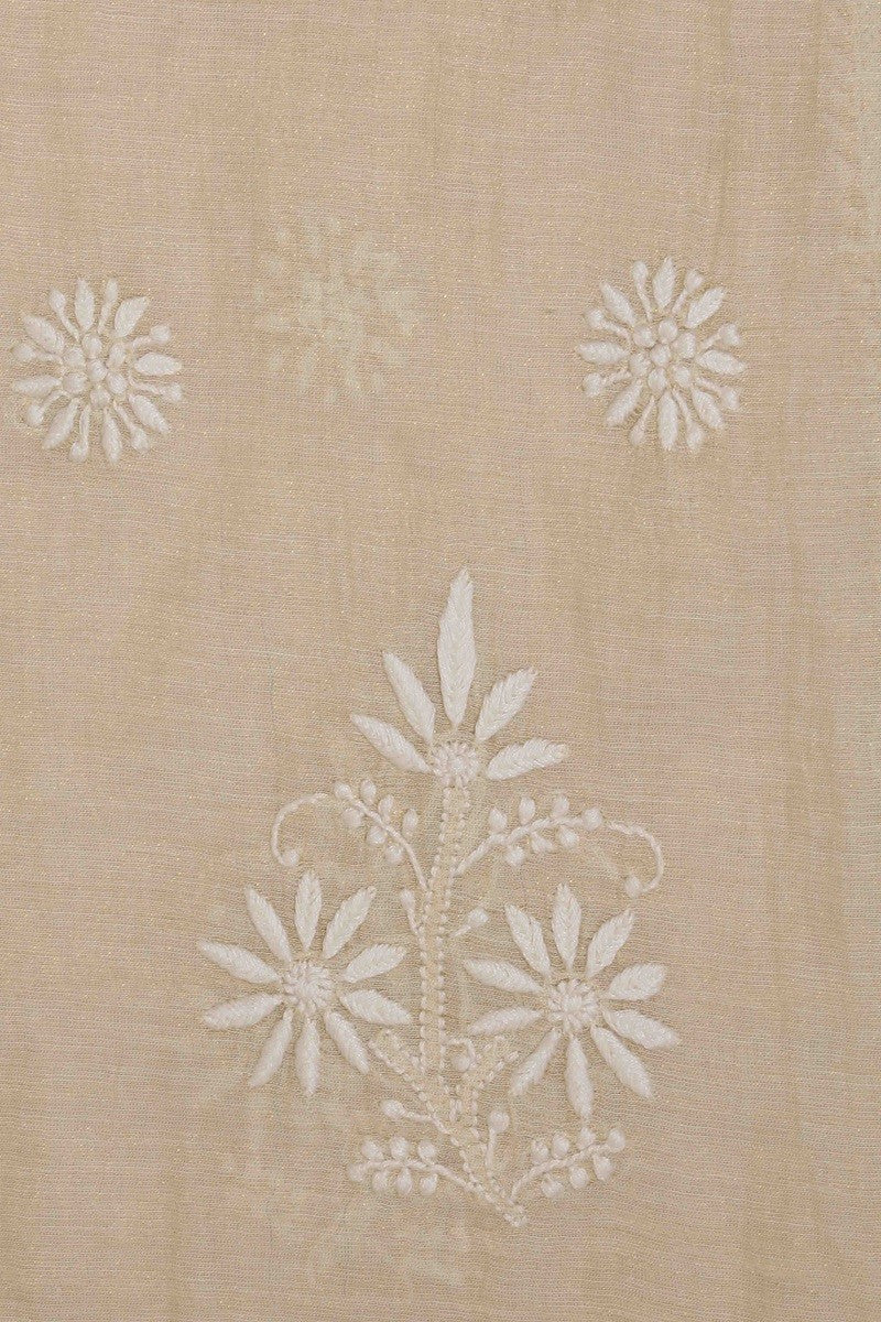 Ada Hand Embroidered Natural Fawn Tissue Lucknowi Chikan Semi-Stitched Kurta Piece With Muqaish Work-A575203