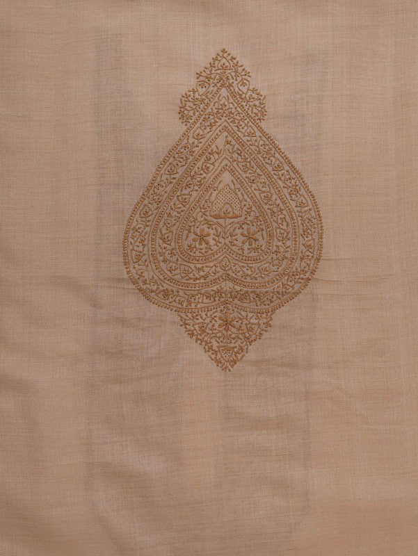 Ada Hand Embroidered Natural Fawn Moonga Silk Lucknowi Chikankari Unstitched Men's Kurta Piece 01A5445