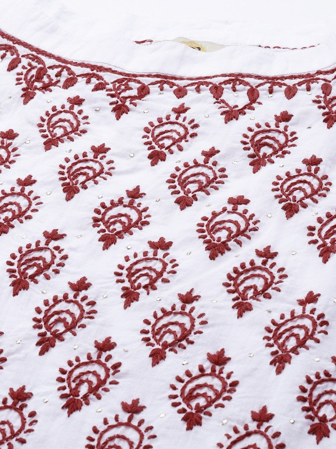 Ada Hand Embroidered White Cotton Lucknowi Chikankari A-line Kurta with Muqaish Work A100467