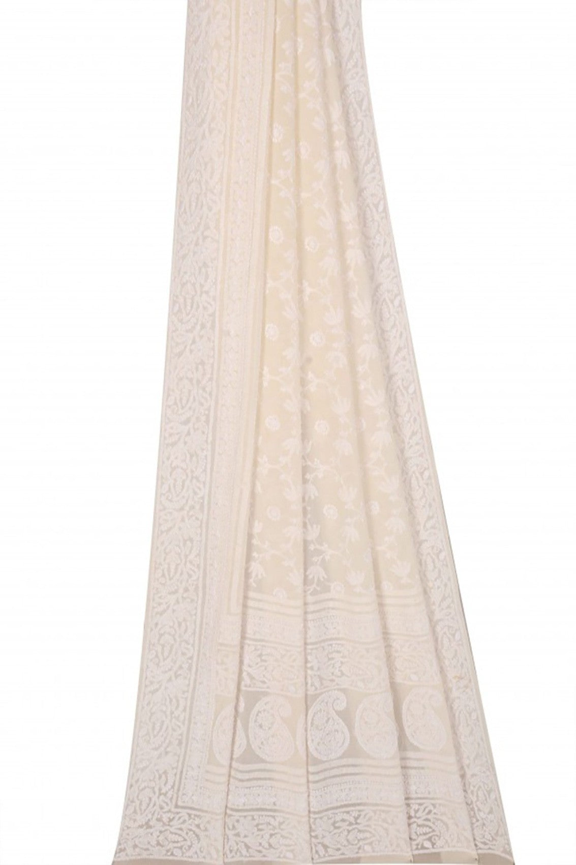Ada Hand Embroidered Off White Pure Georgette Lucknowi Chikankari Dupatta A601210