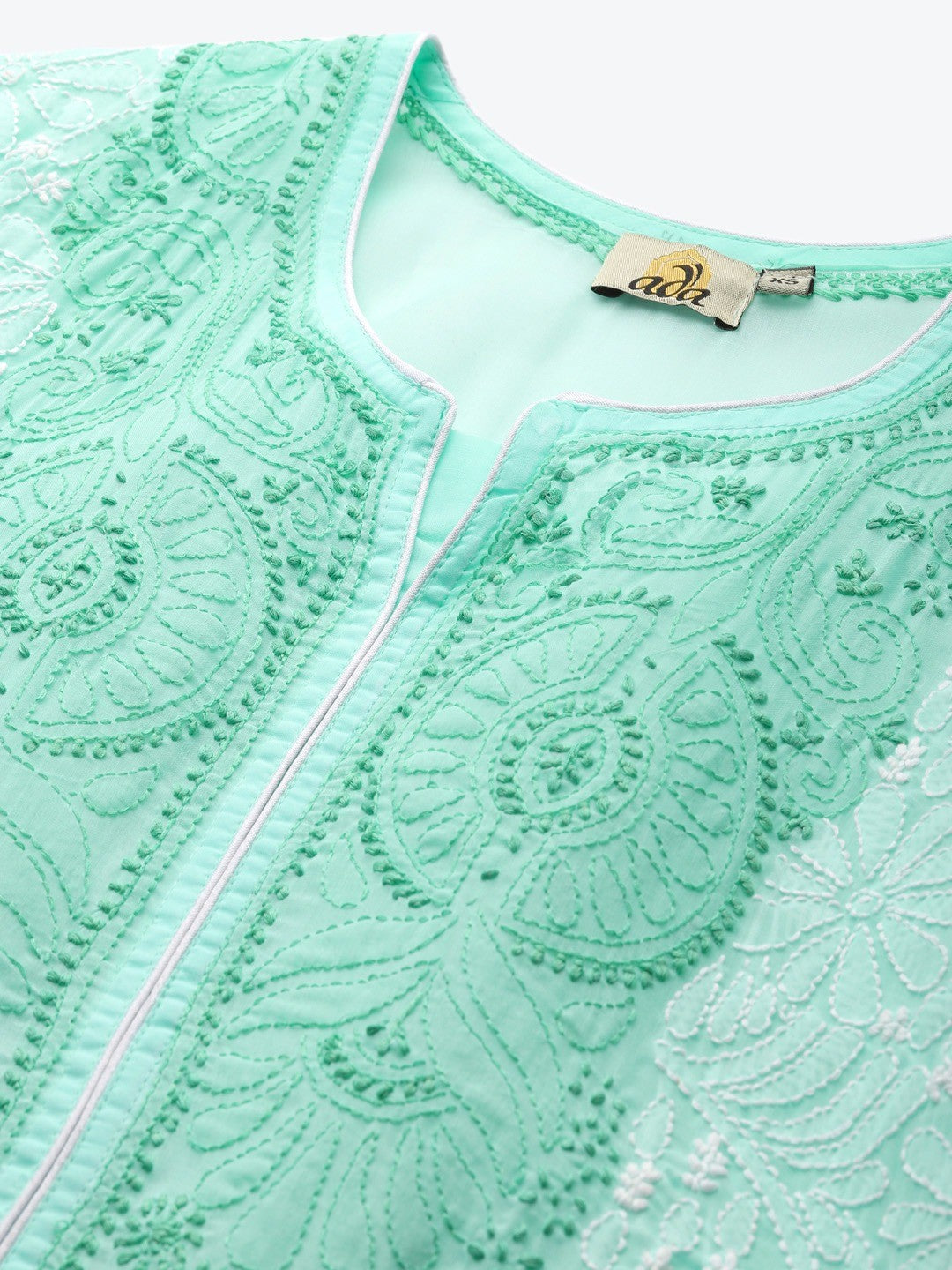Ada Hand Embroidered Sea Green Cotton Lucknowi Chikankari Straight Kurta A254199