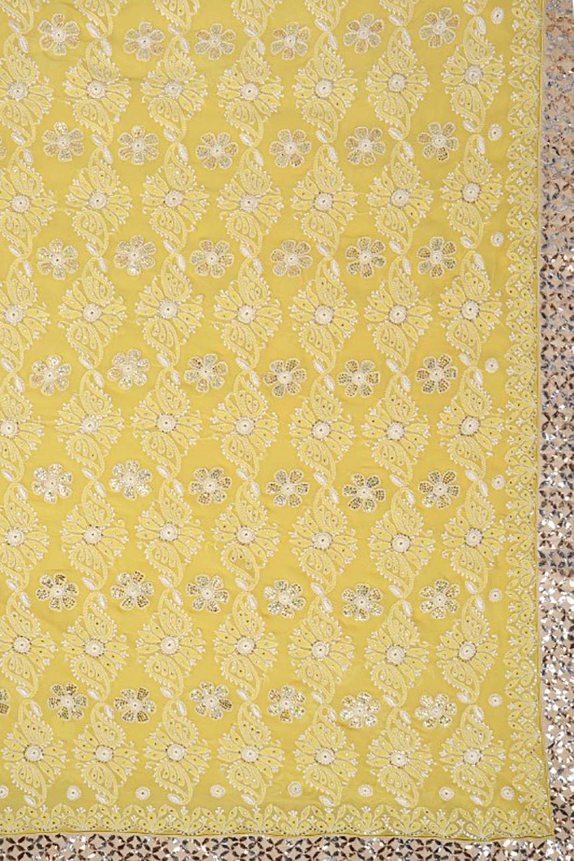 Ada Hand Embroidered Yellow Pure Georgette Lucknowi Chikankari Saree/Blouse With Muqaish Work 01A112478