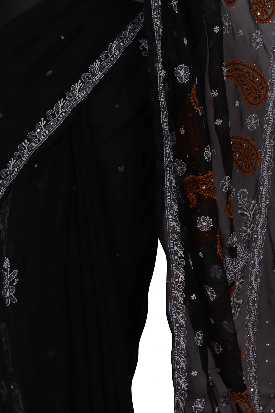 Ada Hand Embroidered Black Georgette Lucknowi Chikankari Saree/Blouse With Muqaish Work A204201