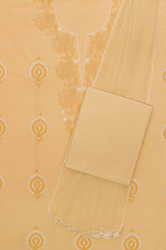 Ada Hand Embroidered Fawn Chanderi Lucknowi Chikankari Unstitched Suit Piece A442518