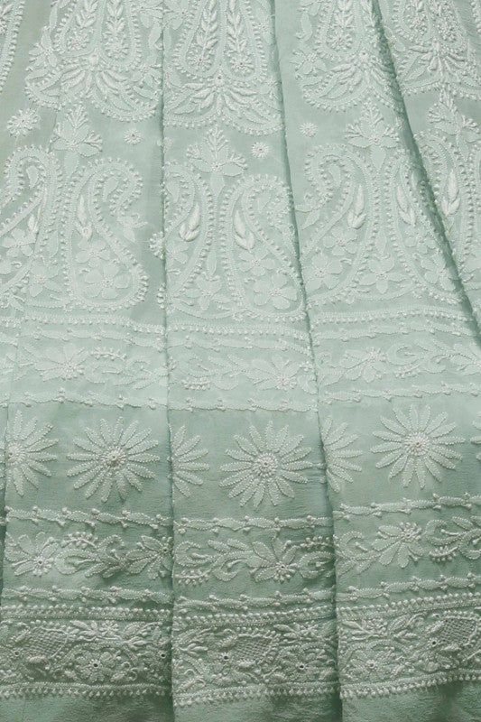 Ada Hand Embroidered Mint Green Pure Georgette Lucknowi Chikankari Saree with Blouse A149765