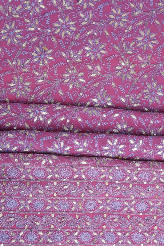 Ada Hand Embroidered Mauve Pure Georgette Lucknowi Chikan Unstitched Kurta Dupatta Set With Gota Patti Work A555296