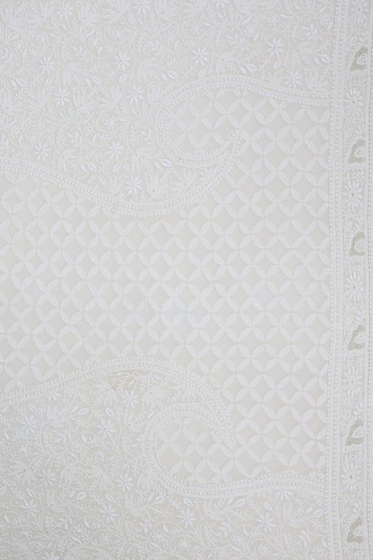 Ada Hand Embroidered White Pure Georgette Lucknowi Chikankari Lehenga Set A594298