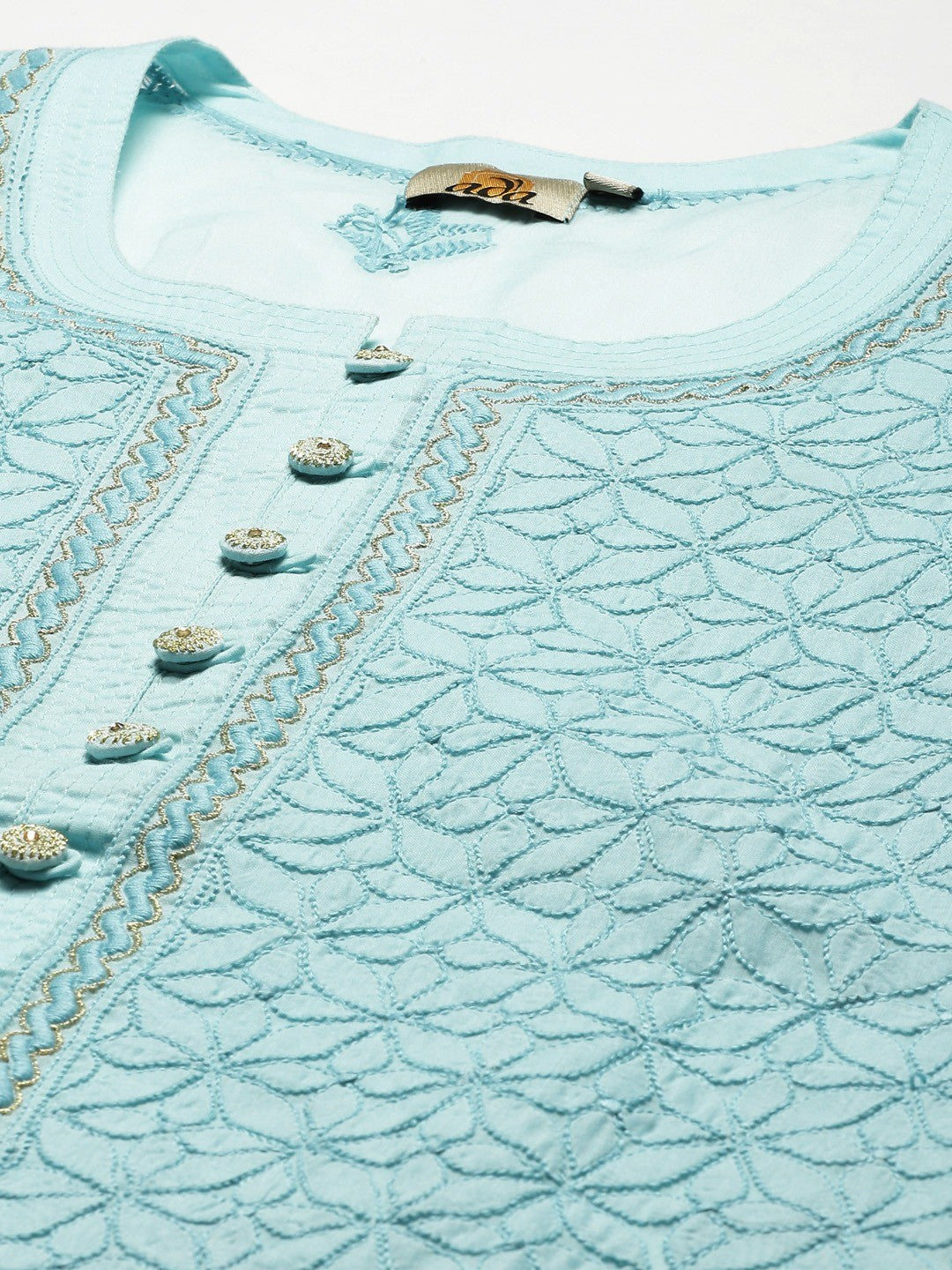 Ada Hand Embroidered Blue Cotton Lucknow Chikan Straight Kurta A411316