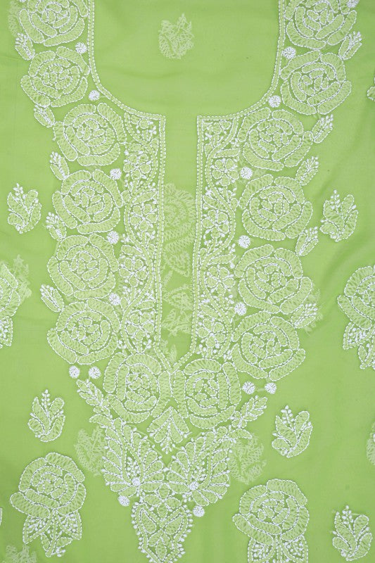 Ada Hand Embroidered Grass Green Georgette Lucknowi Chikankari Unstitched Suit Piece A211216