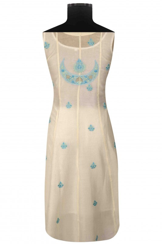 Ada Hand Embroidered Cream Chanderi Lucknowi Chikan Unstitched Anarkali Dupatta Set A595351