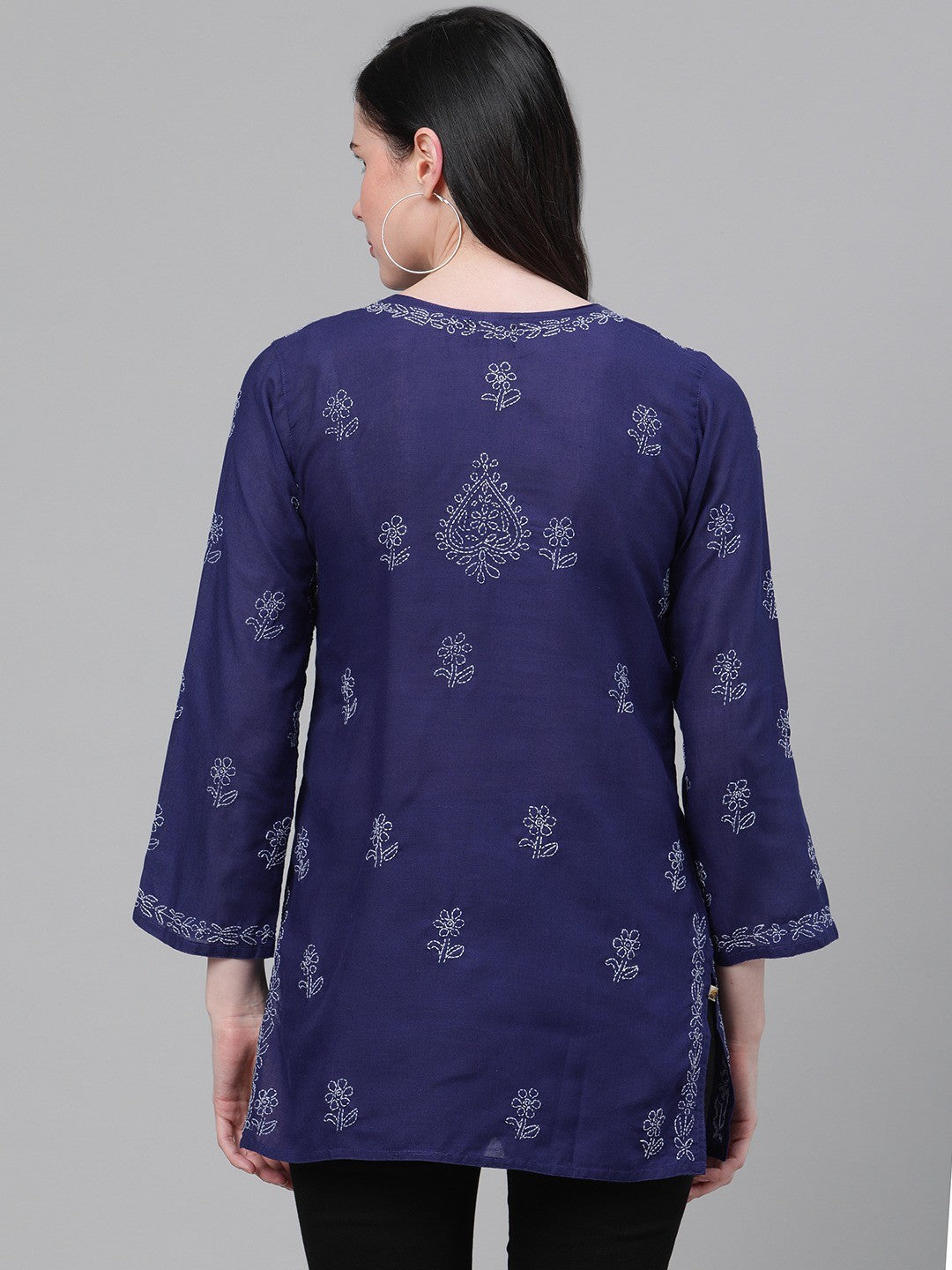 Ada Hand Embroidered Royal Blue Cotton Lucknowi Chikankari Kurti A534792