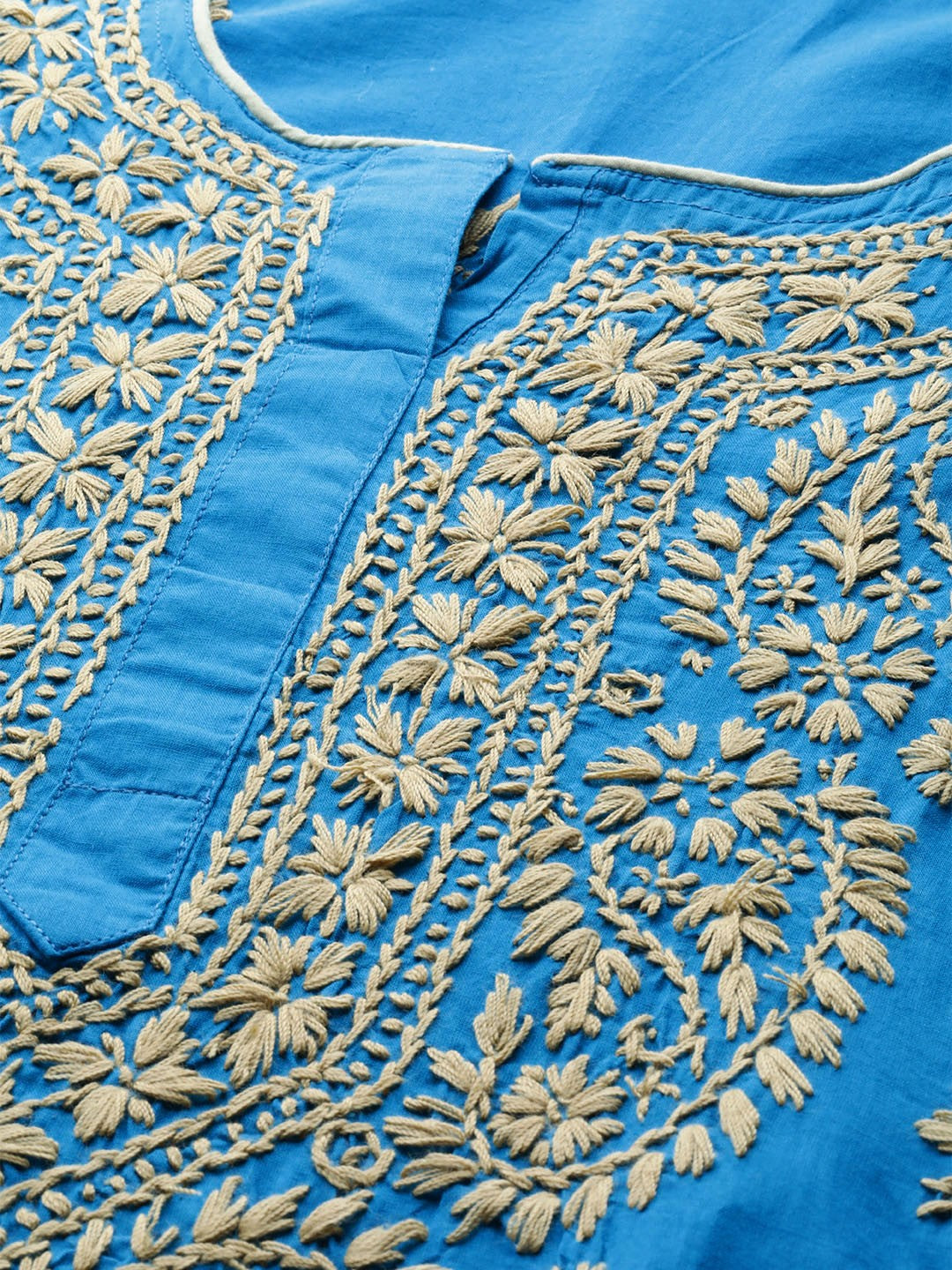 Ada Hand Embroidered Blue Cotton Lucknowi Chikankari Straight Kurta With Trouser Set A811118