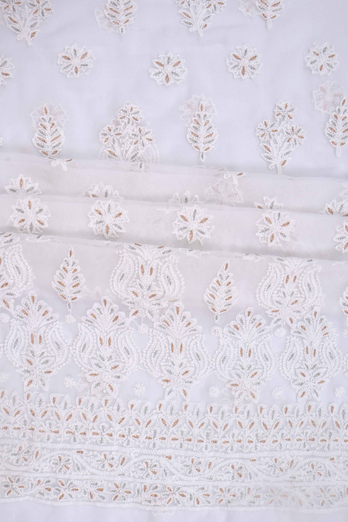 Ada Hand Embroidered White Georgette Lucknowi Chikankari Unstitched Suit Piece With Zari Work 01A69620