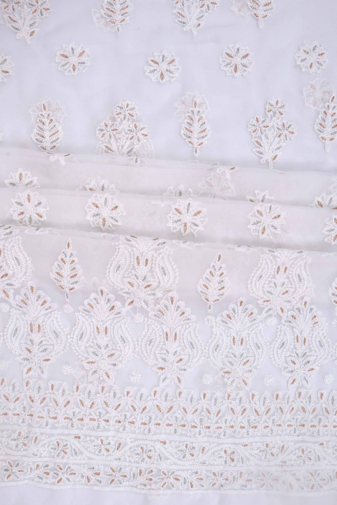 Ada Hand Embroidered White Georgette Lucknowi Chikankari Unstitched Suit Piece With Zari Work 01A69620