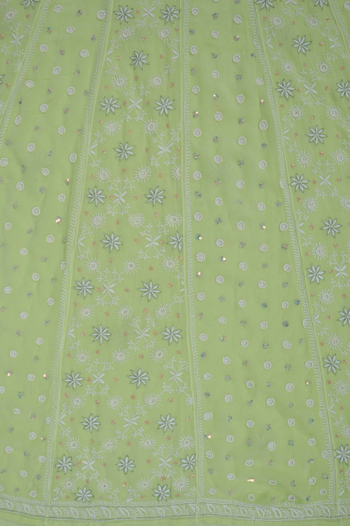 Ada Hand Embroidered Pista Tinge Georgette Lucknowi Chikankari Semi-Stitched Anarkali Kurta Dupatta Set With Pearl Work 01A204834