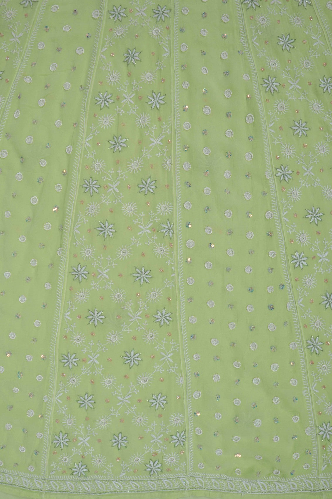 Ada Hand Embroidered Pista Tinge Georgette Lucknowi Chikankari Semi-Stitched Anarkali Kurta Dupatta Set With Pearl Work 01A204834