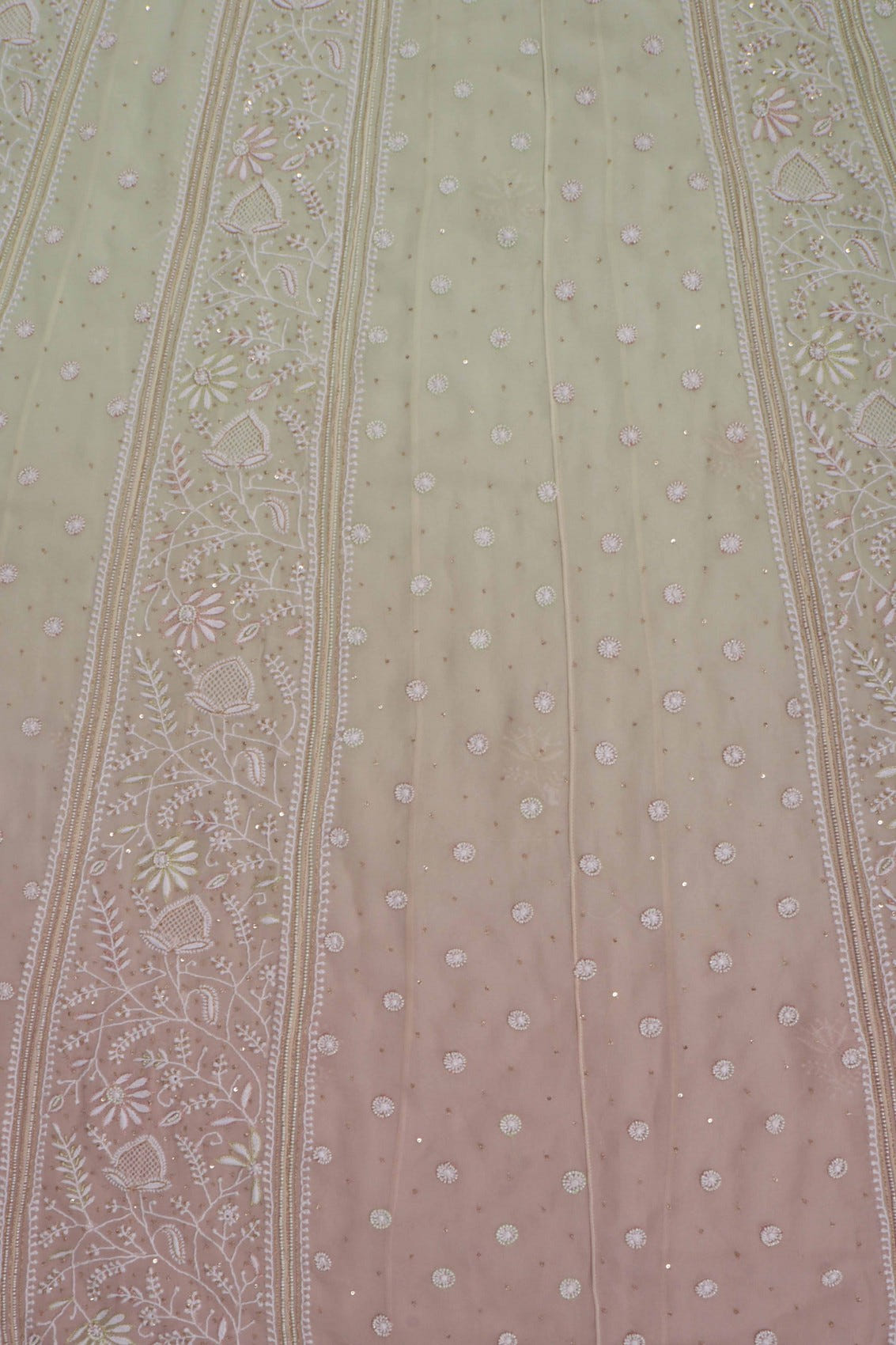 Ada Hand Embroidered Pistachio Green Ombre shade Georgette Lucknowi Chikankari Semi-Stitched Anarkali Kurta Dupatta Set With Pearl Work 01A243869