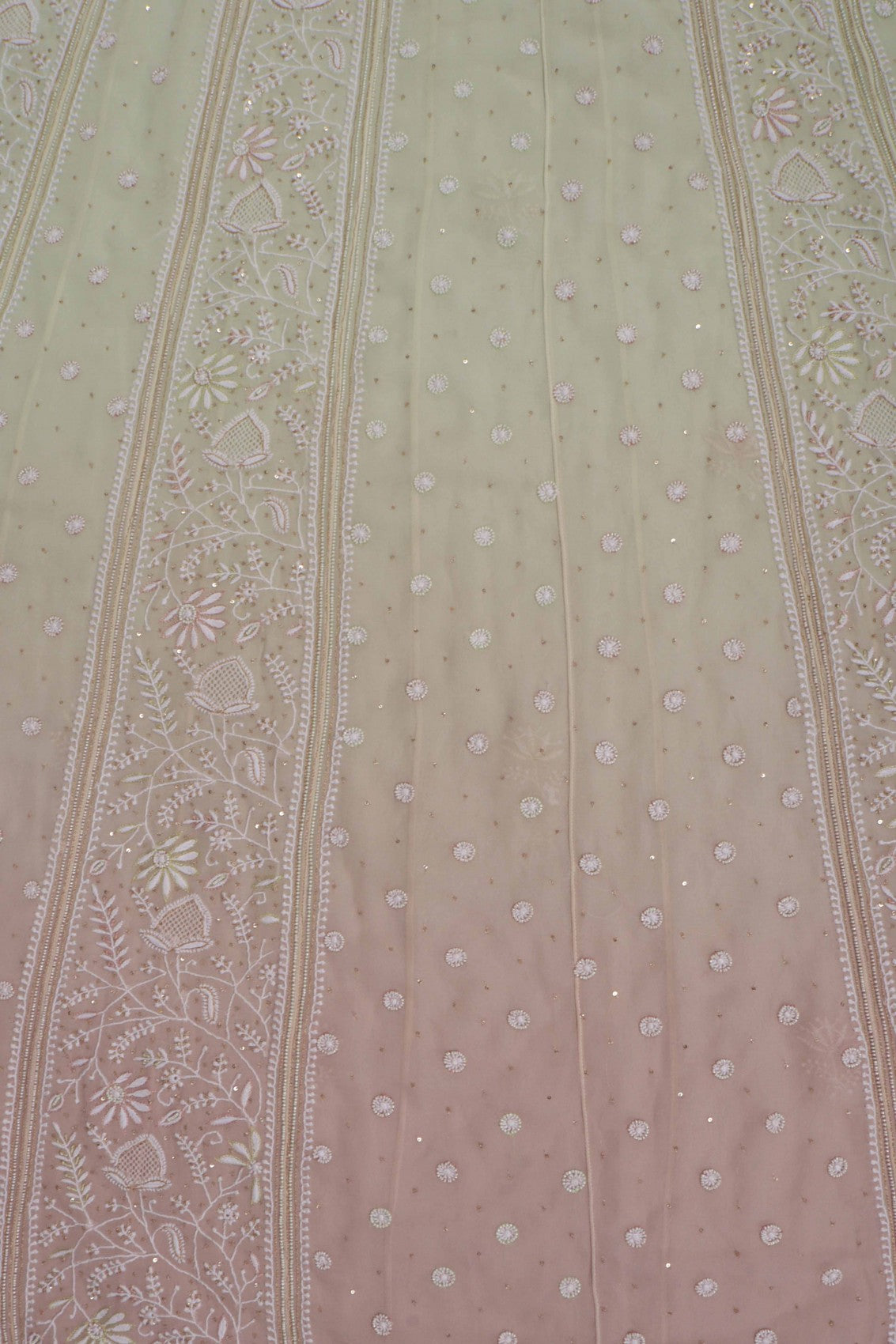 Ada Hand Embroidered Pistachio Green Ombre shade Georgette Lucknowi Chikankari Semi-Stitched Anarkali Kurta Dupatta Set With Pearl Work 01A243869