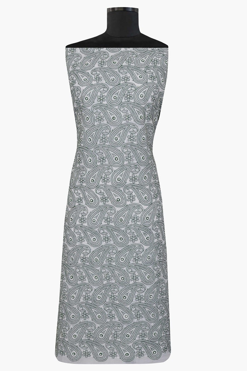Ada Hand Embroidered White Cotton Lucknowi Chikankari Unstitched Suit Piece A195741