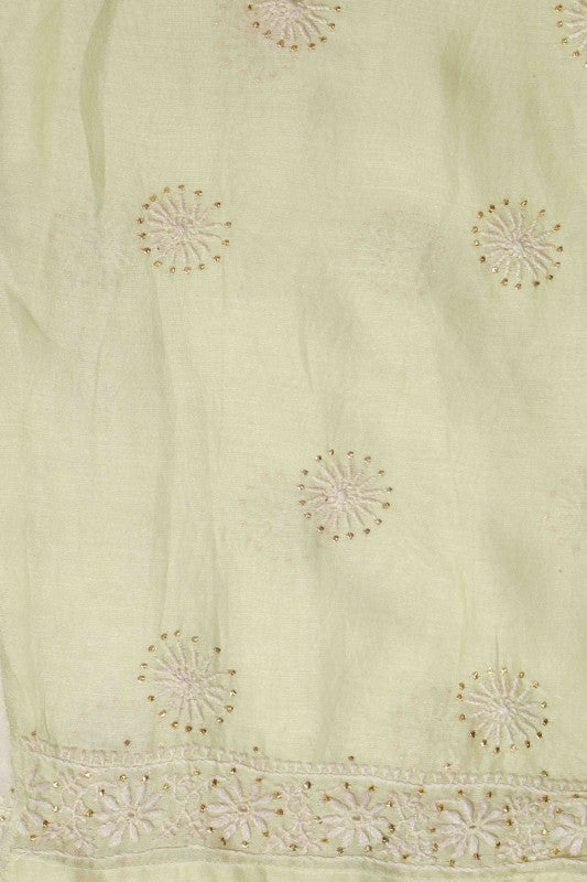 Ada Hand Embroidered Lemon Chanderi Lucknowi Chikankari Semi-Stitched Anarkali Kurta Dupatta Set With Muqaish Work A559713