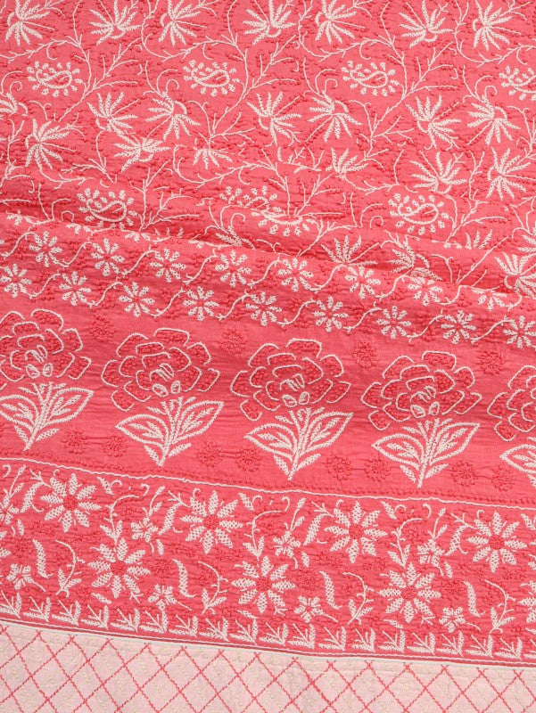 Ada Hand Embroidered Carrot Pink Cotton Lucknowi Chikankari Unstitched Suit Piece 01A101763